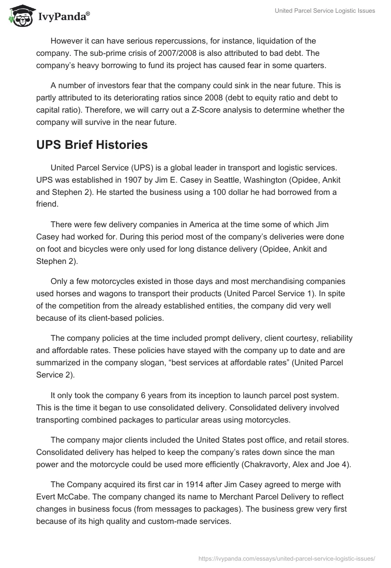 United Parcel Service Logistic Issues. Page 3