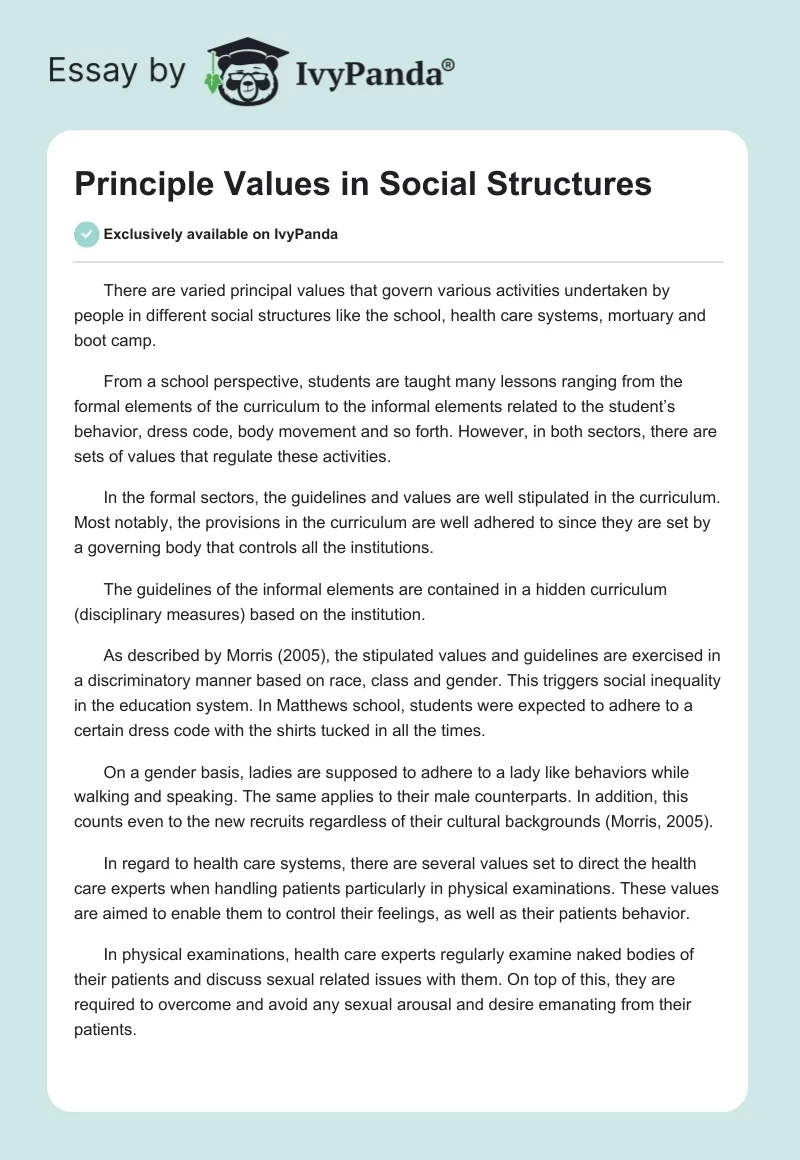 Principle Values in Social Structures. Page 1