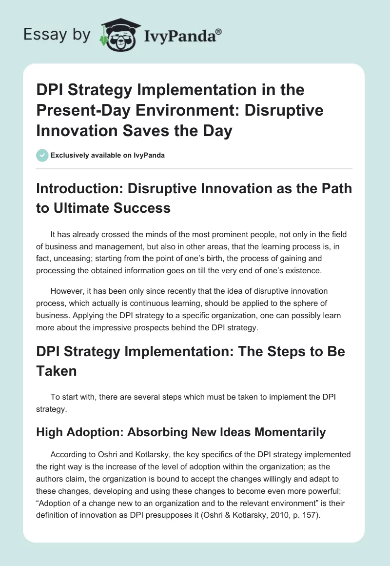 DPI Strategy Implementation in the Present-Day Environment: Disruptive Innovation Saves the Day. Page 1