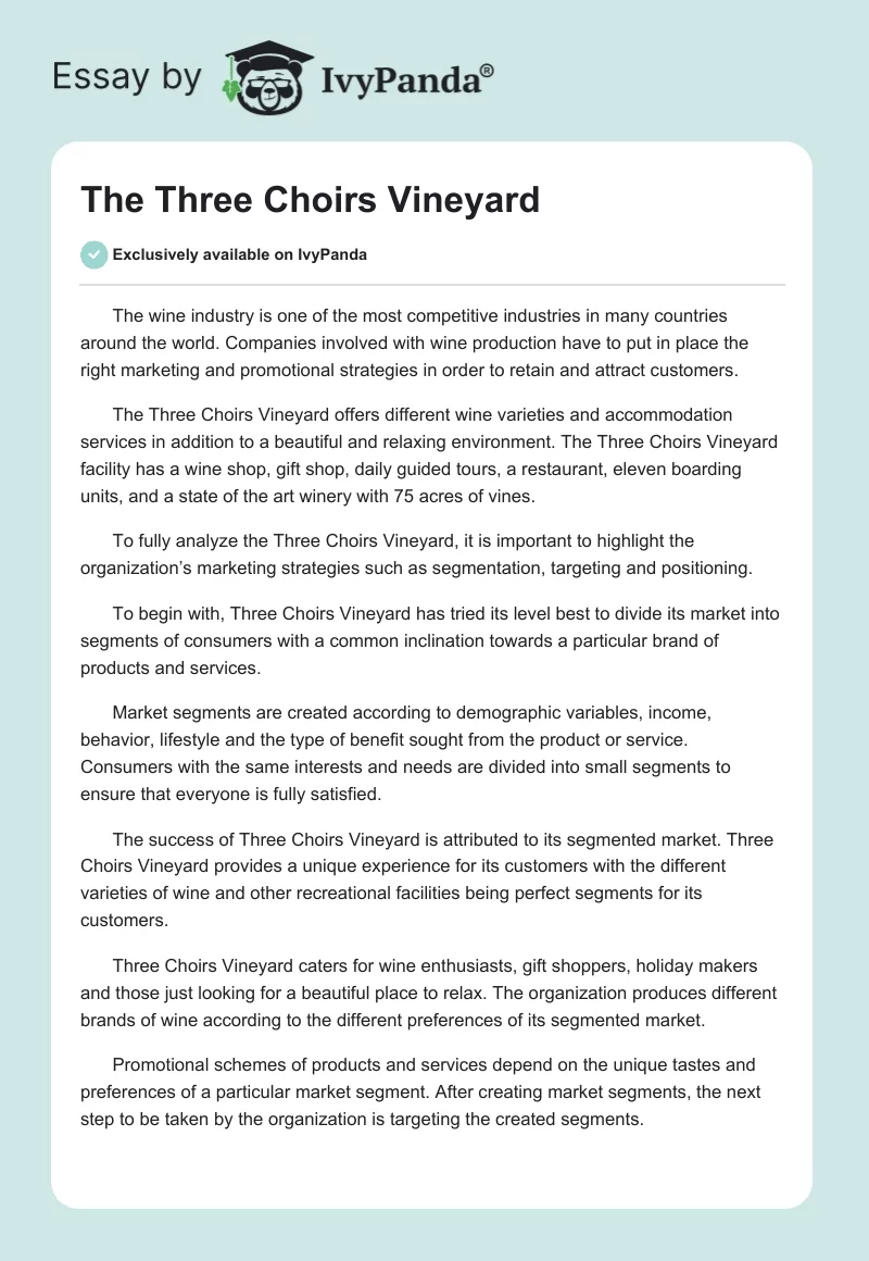The Three Choirs Vineyard. Page 1