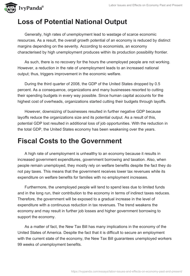 Labor Issues and Effects on Economy Past and Present. Page 2