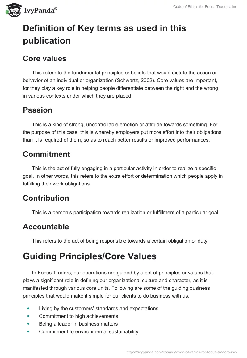 Code of Ethics for Focus Traders, Inc. Page 2