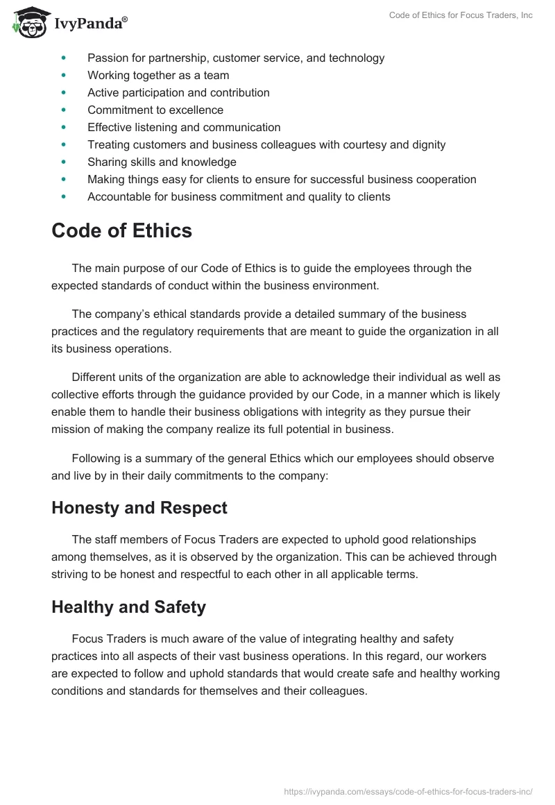 Code of Ethics for Focus Traders, Inc. Page 3
