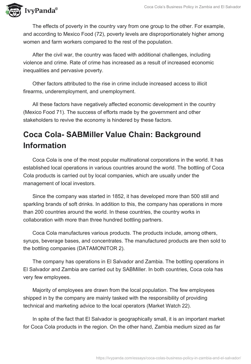 Coca Cola’s Business Policy in Zambia and El Salvador. Page 4