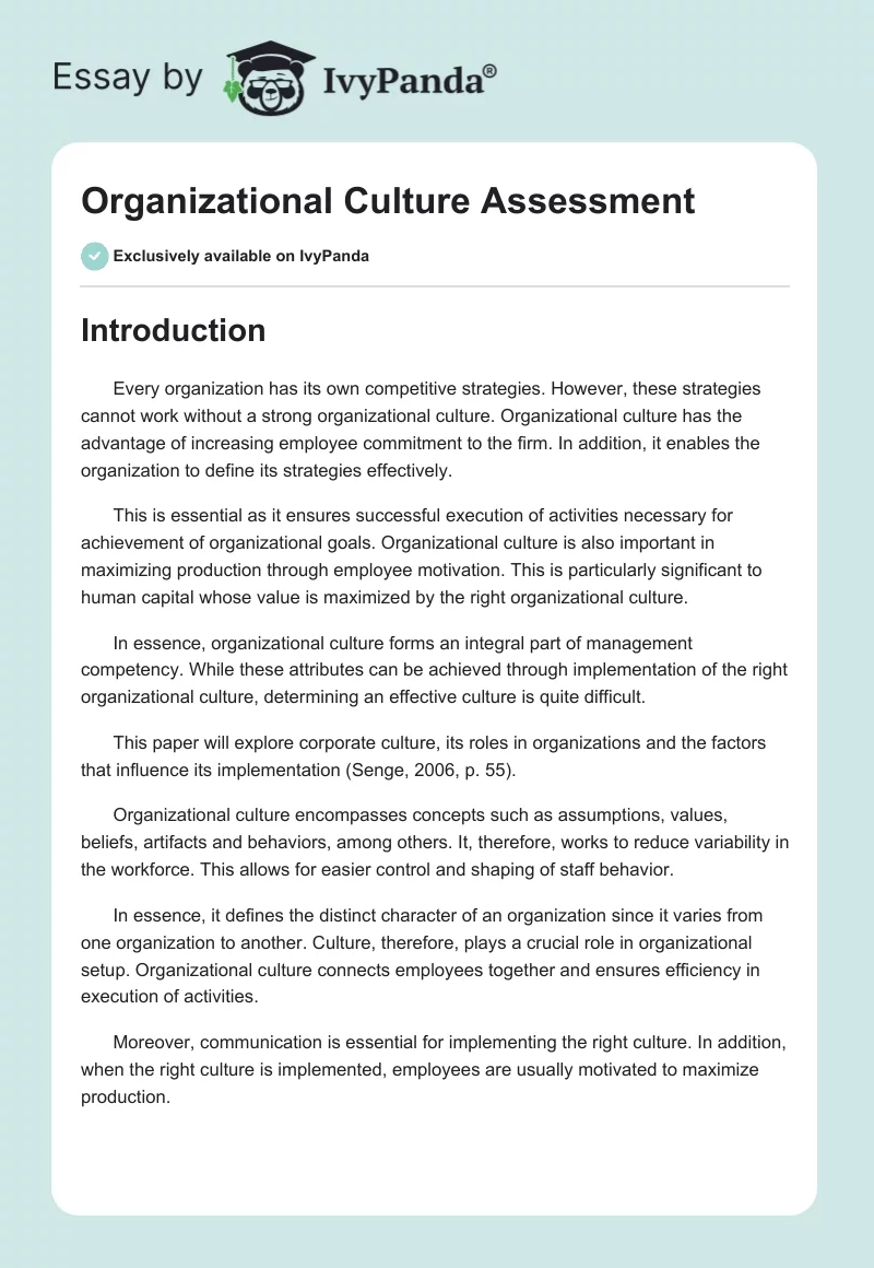 Organizational Culture Assessment. Page 1