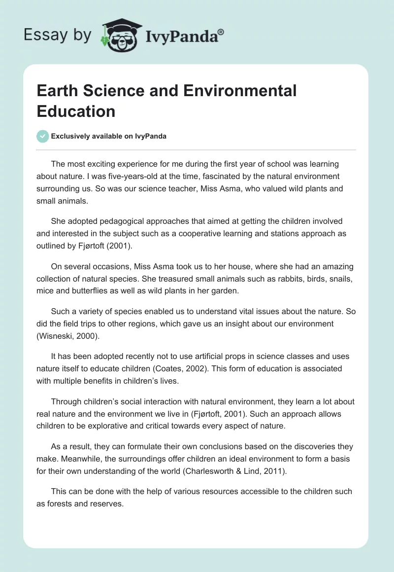 Earth Science and Environmental Education. Page 1