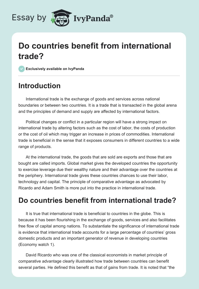 Do Countries Benefit From International Trade?. Page 1