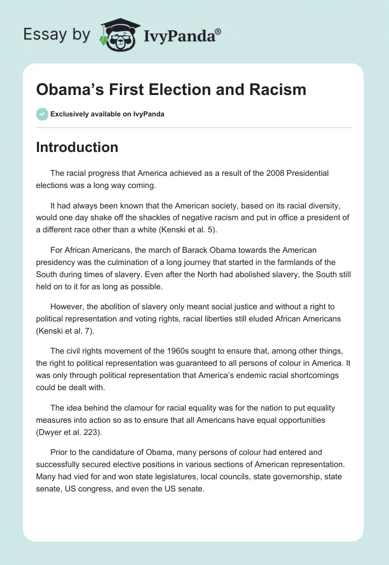 Obama’s First Election and Racism. Page 1