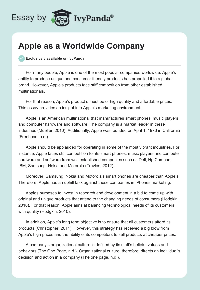 Apple as a Worldwide Company. Page 1