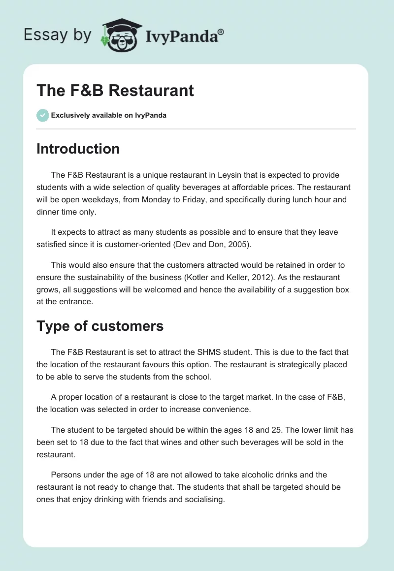 The F&B Restaurant. Page 1