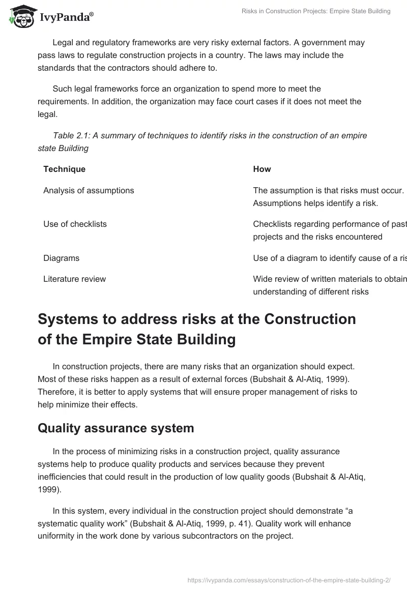 Risks in Construction Projects: Empire State Building. Page 5