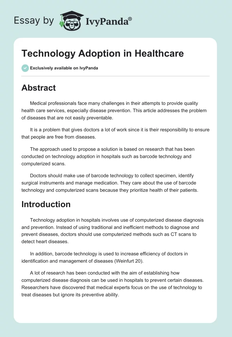 Technology Adoption in Healthcare. Page 1