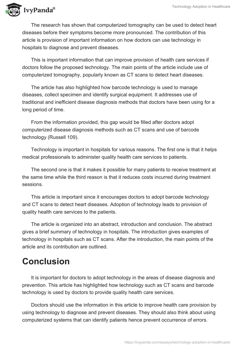 Technology Adoption in Healthcare. Page 2