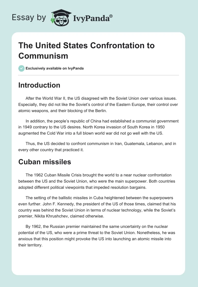 The United States Confrontation to Communism. Page 1