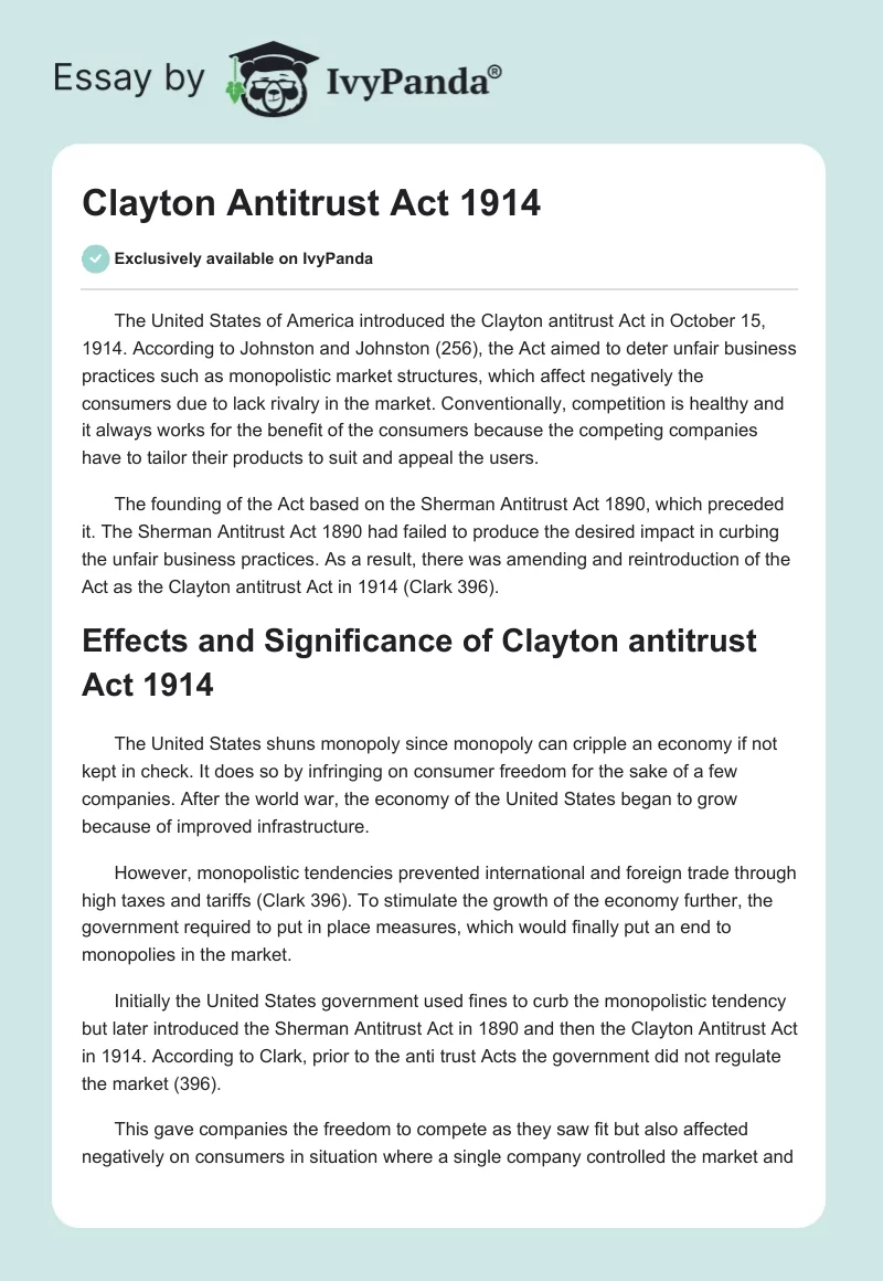 Clayton Antitrust Act 1914. Page 1