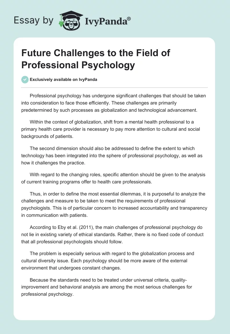 Future Challenges to the Field of Professional Psychology. Page 1