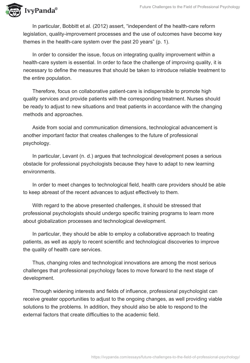 Future Challenges to the Field of Professional Psychology. Page 2