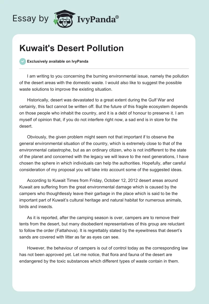 Kuwait's Desert Pollution. Page 1