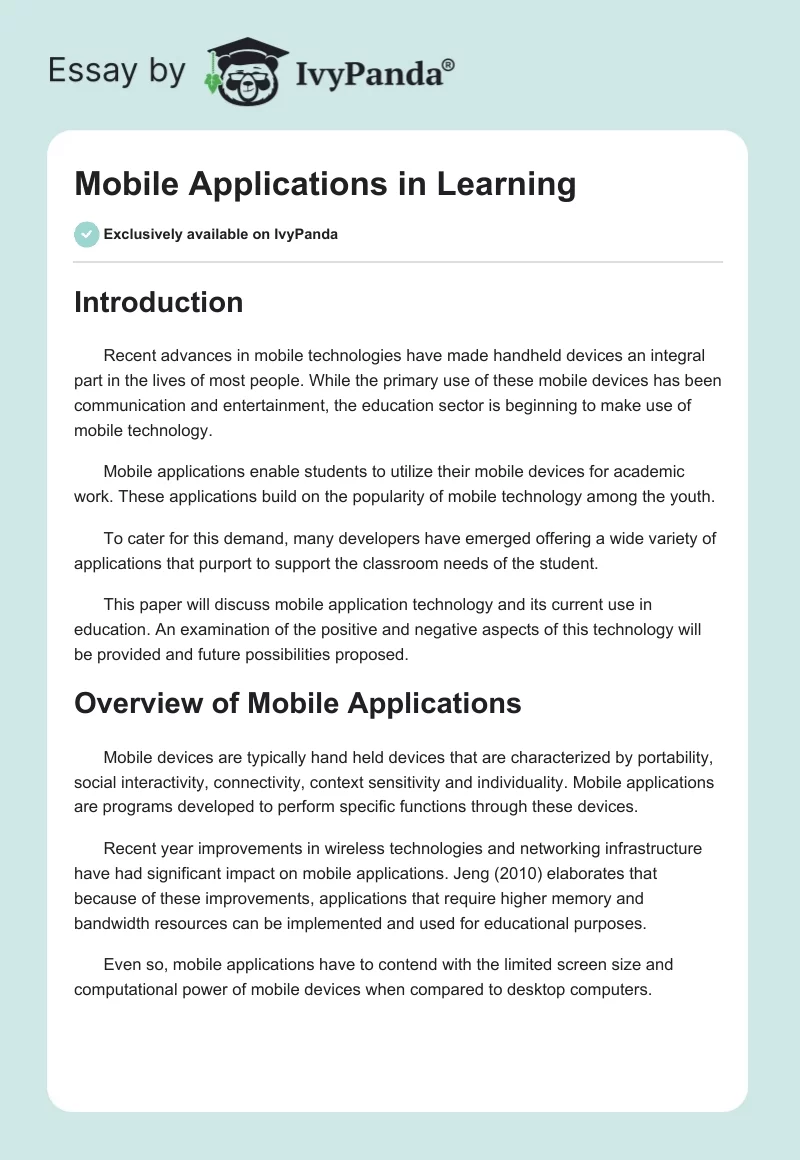 Mobile Applications in Learning. Page 1