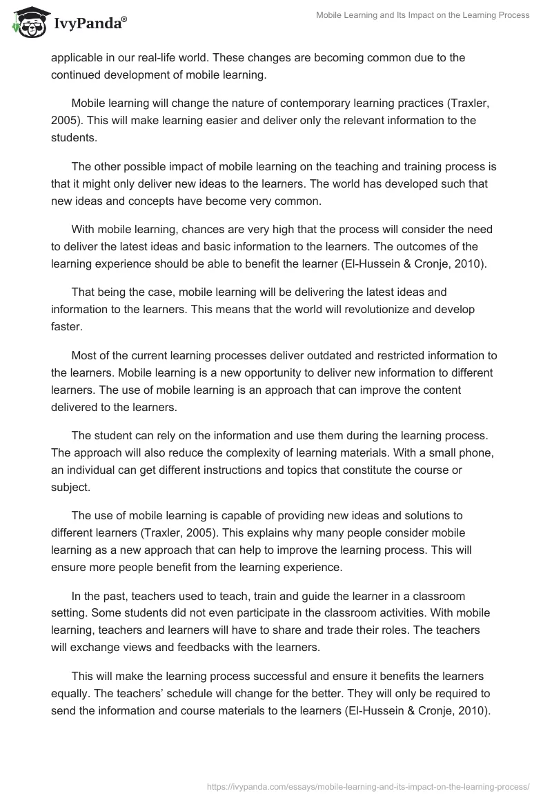 Mobile Learning and Its Impact on the Learning Process. Page 3