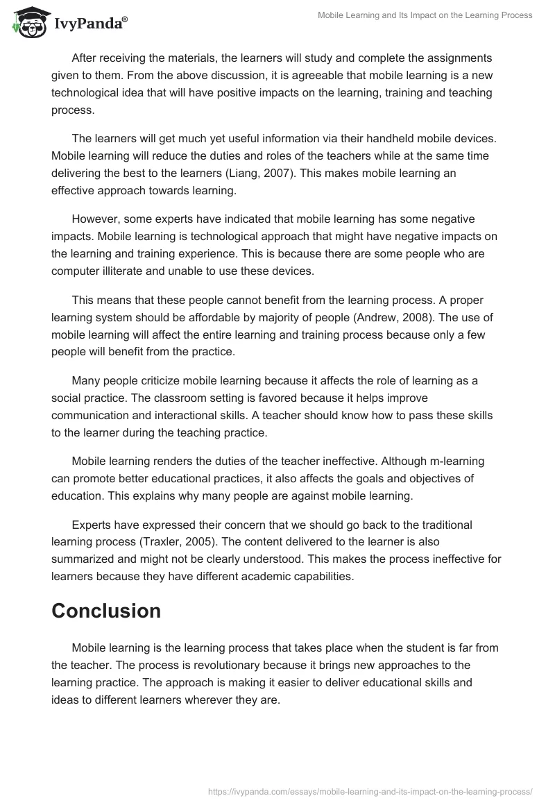 Mobile Learning and Its Impact on the Learning Process. Page 4