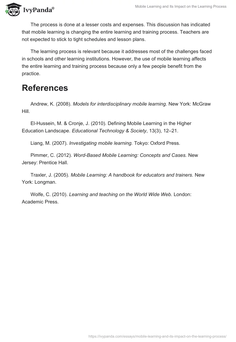 Mobile Learning and Its Impact on the Learning Process. Page 5