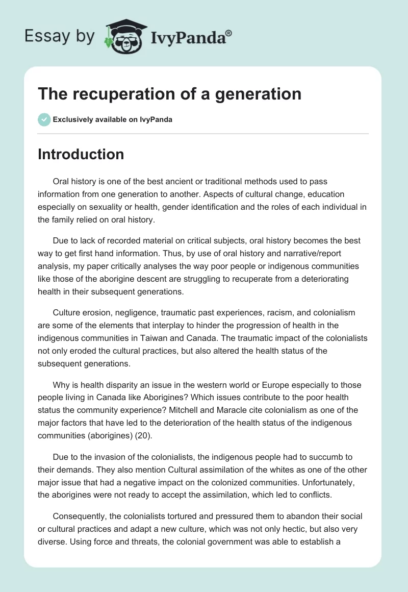 The recuperation of a generation. Page 1