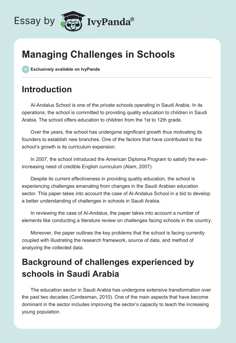 Managing Challenges in Schools. Page 1