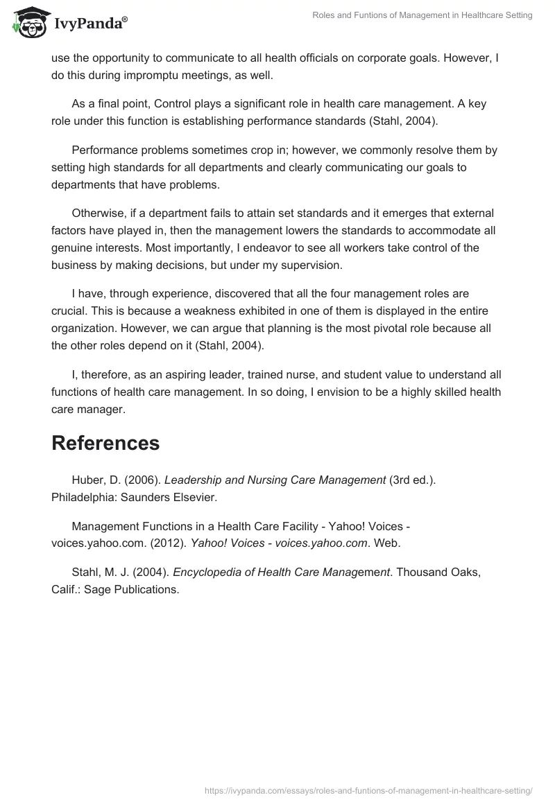 Roles and Funtions of Management in Healthcare Setting. Page 3