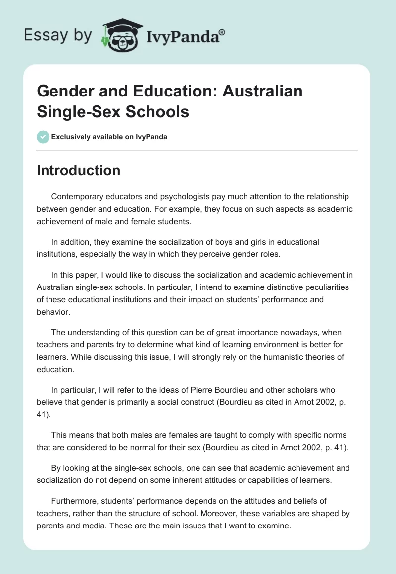 Gender and Education: Australian Single-Sex Schools. Page 1