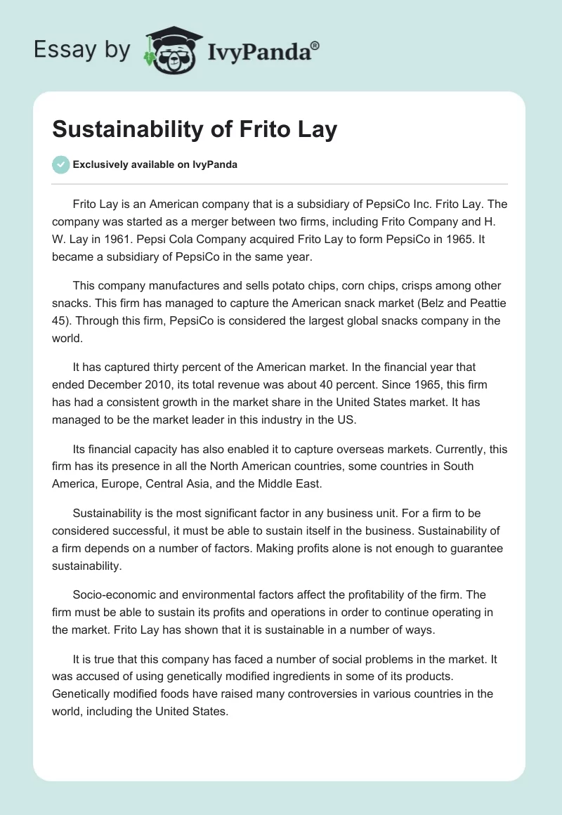 Sustainability of Frito Lay. Page 1
