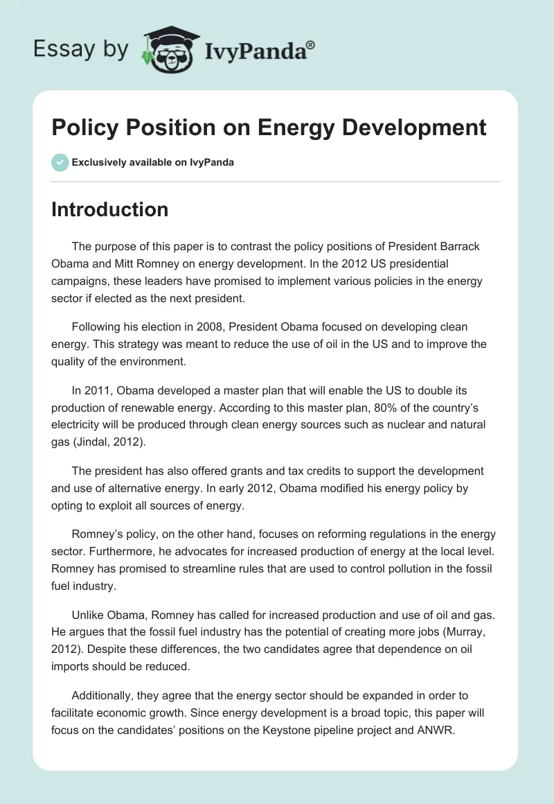Policy Position on Energy Development. Page 1