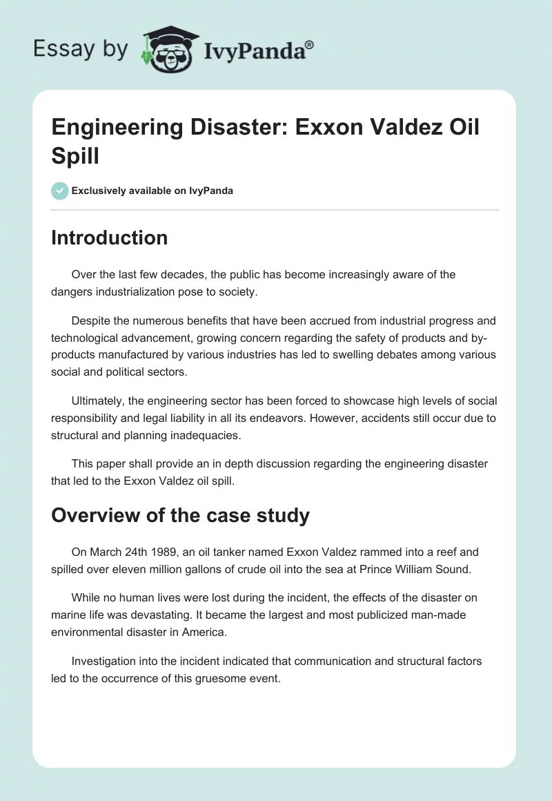 Engineering Disaster: Exxon Valdez Oil Spill. Page 1