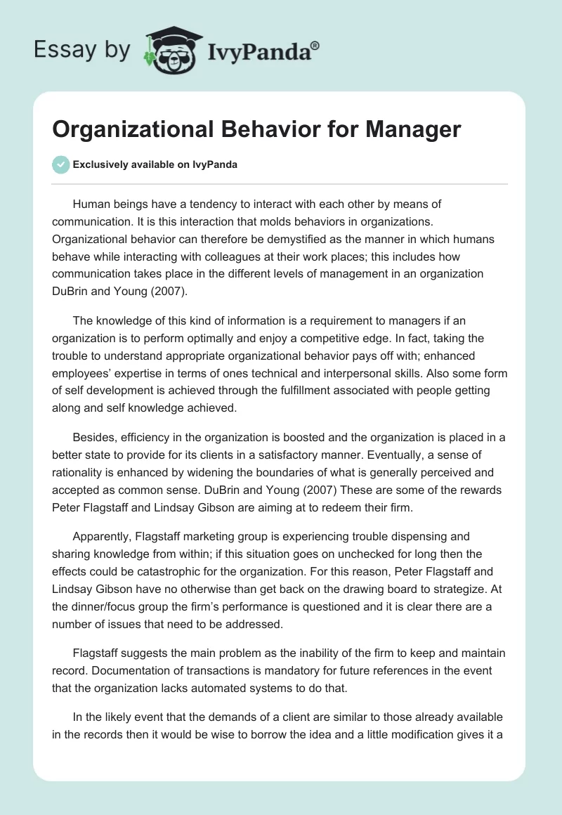 Organizational Behavior for Manager. Page 1