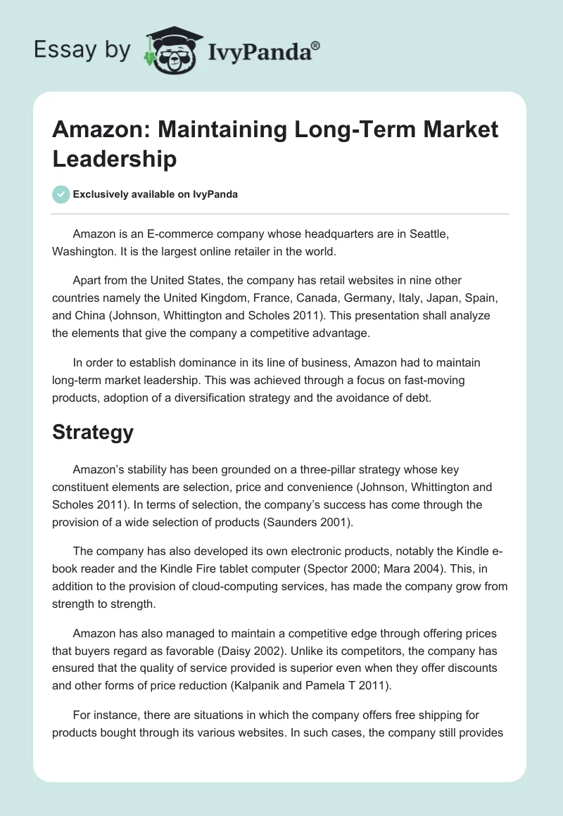 Amazon: Maintaining Long-Term Market Leadership. Page 1