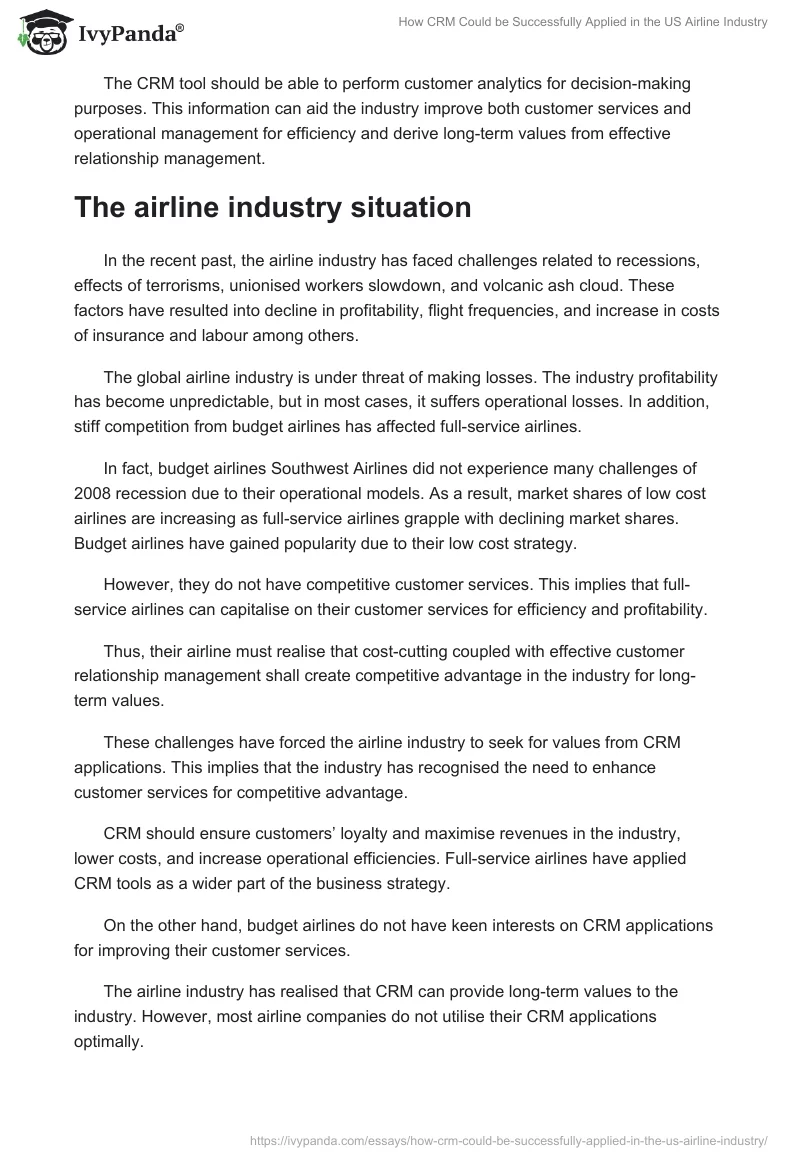 How CRM Could be Successfully Applied in the US Airline Industry. Page 2