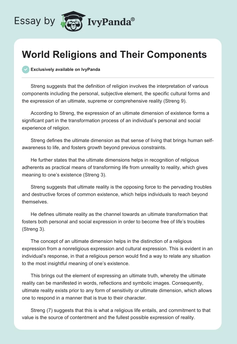 World Religions and Their Components. Page 1