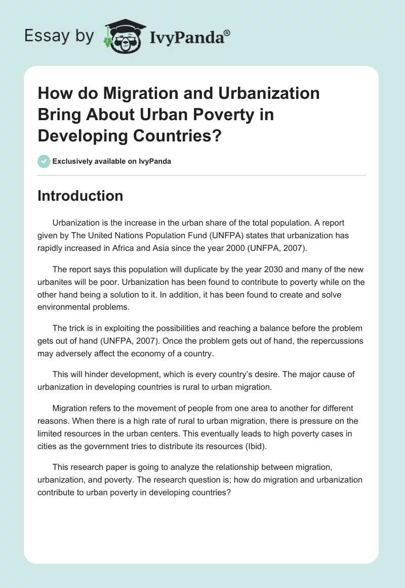 How do Migration and Urbanization Bring About Urban Poverty in Developing Countries?. Page 1
