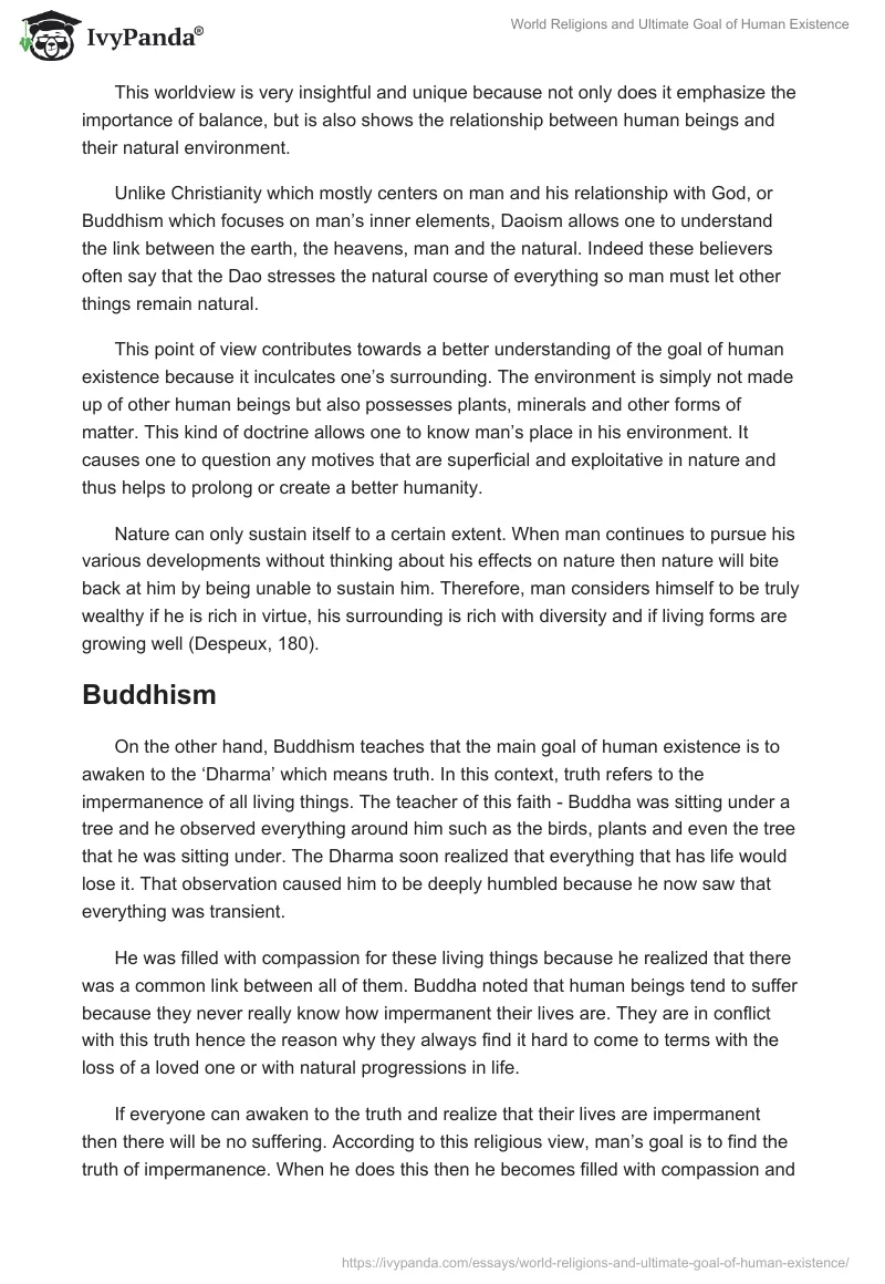 World Religions and Ultimate Goal of Human Existence. Page 2