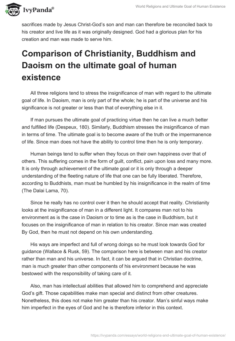 World Religions and Ultimate Goal of Human Existence. Page 4