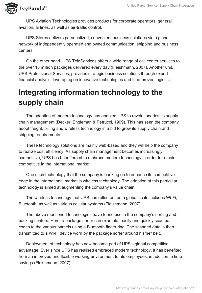 United Parcel Service: Supply Chain Integration. Page 2