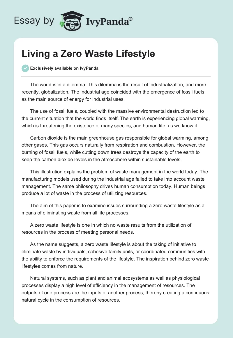 Living a Zero Waste Lifestyle. Page 1