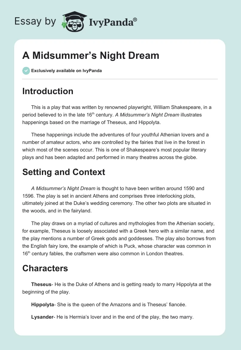 A Midsummer’s Night Dream. Page 1