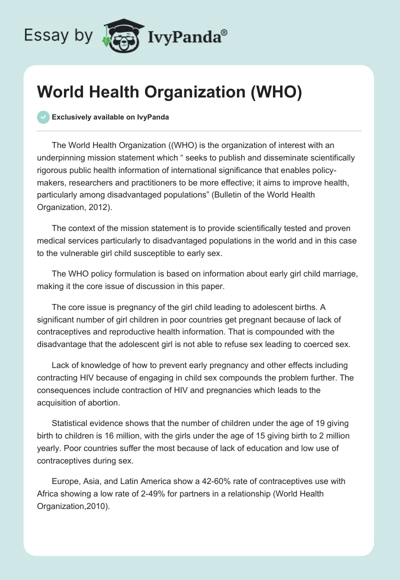 World Health Organization (WHO). Page 1