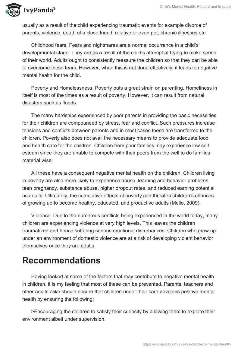 Child's Mental Health: Factors and Impacts. Page 2