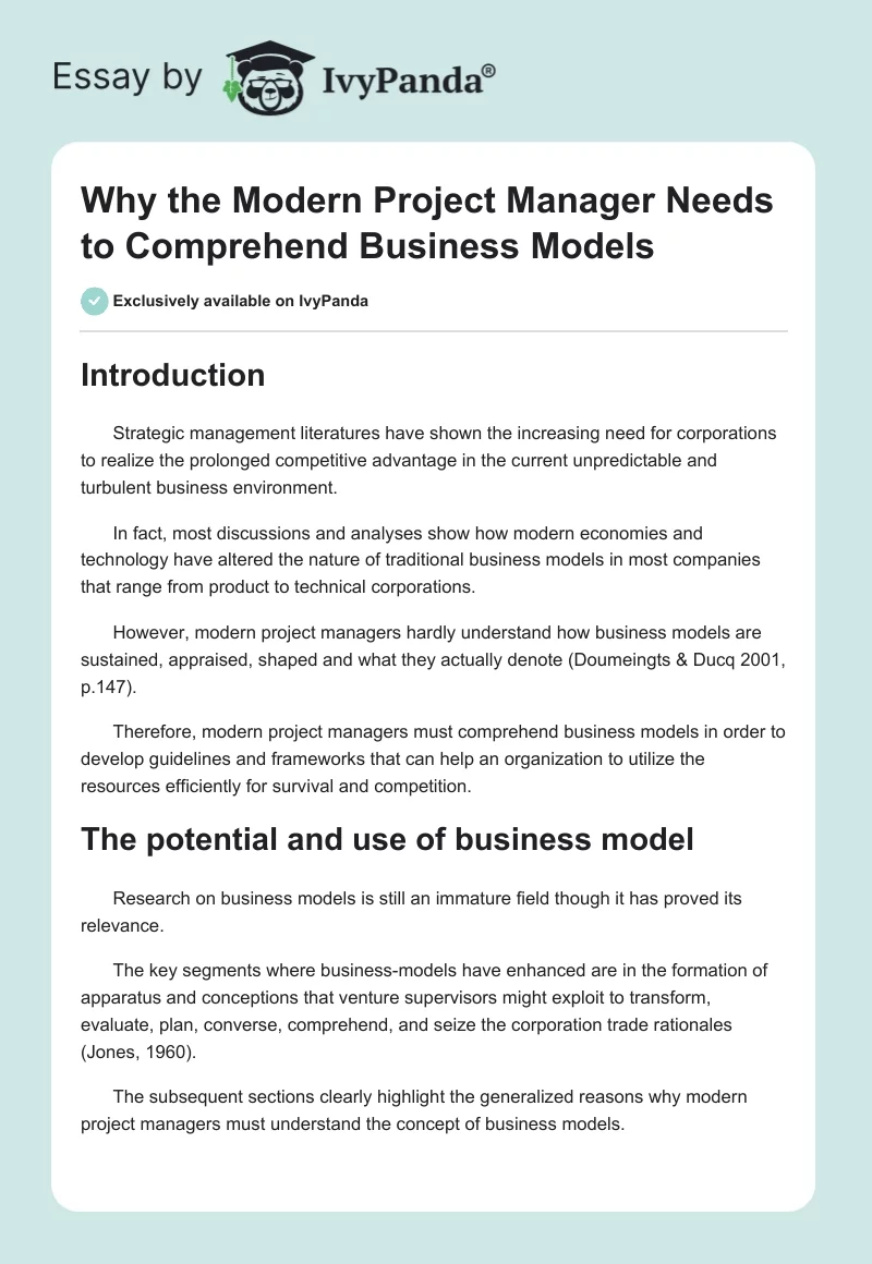 Why the Modern Project Manager Needs to Comprehend Business Models. Page 1