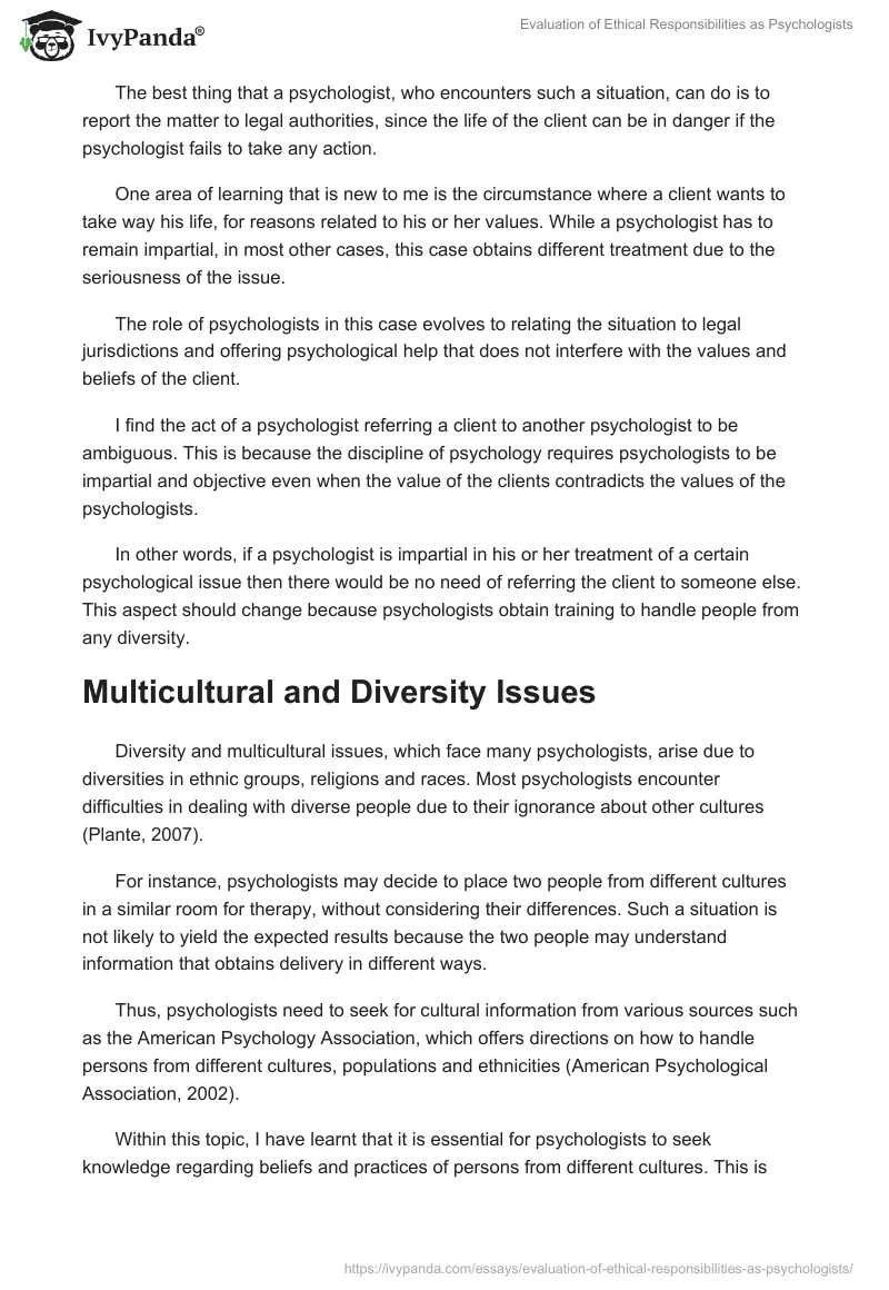 Evaluation of Ethical Responsibilities as Psychologists. Page 3