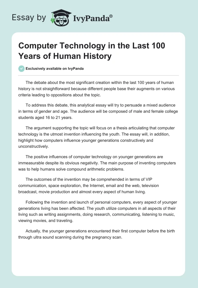 Computer Technology in the Last 100 Years of Human History. Page 1