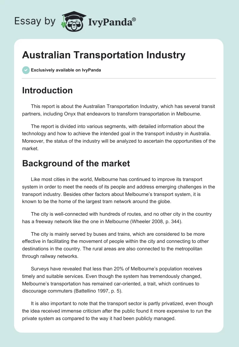 Australian Transportation Industry. Page 1