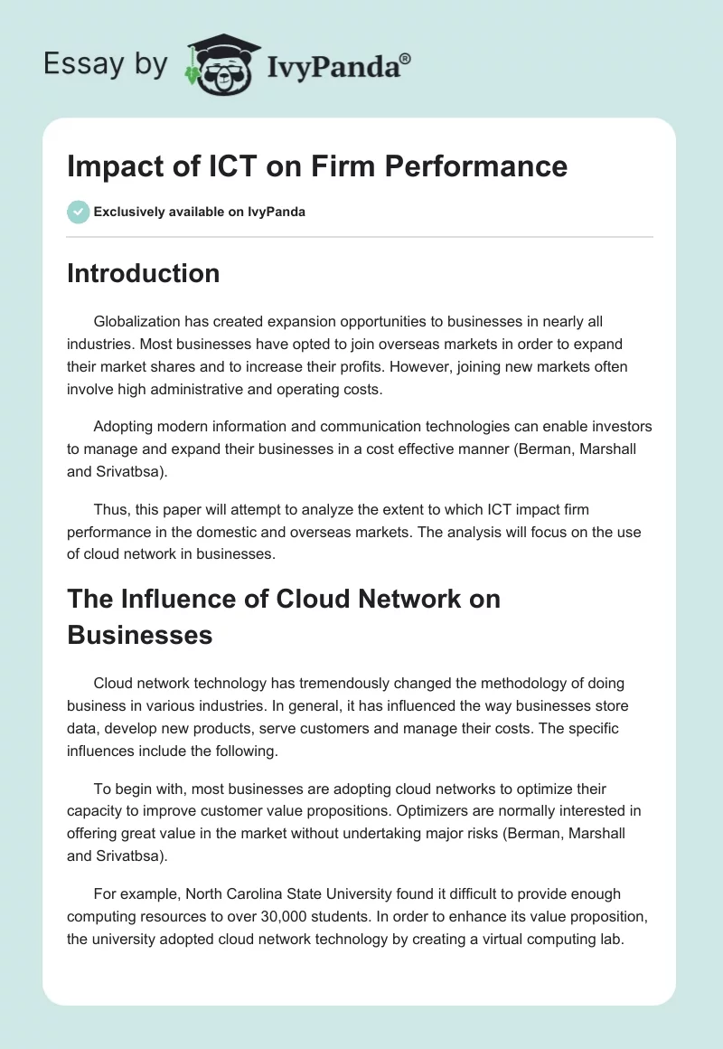 Impact of ICT on Firm Performance. Page 1